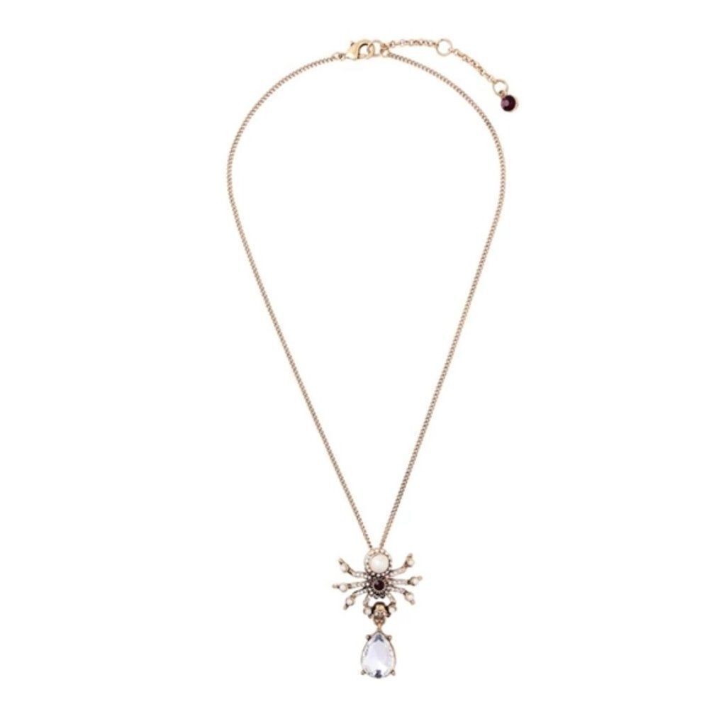 Spider Skull Crystal Pearl Gold Pendant Necklace